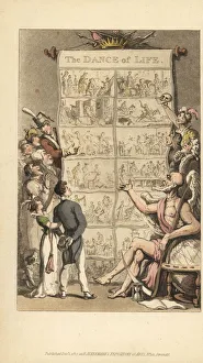 Father Time showing men and women scenes from life Father Time showing men and women scenes from life