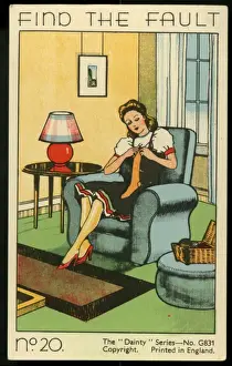 Find the Fault Print: Woman Knitting a Sock circa 1930s