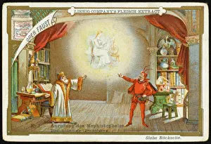 Print of Faust - Liebig, Mephistopheles summons vision of Marguerite