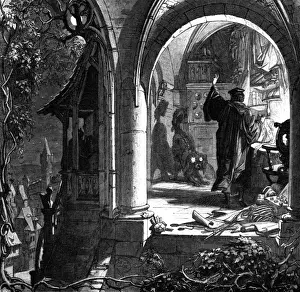 Print of Faust in Study with Mephistopheles