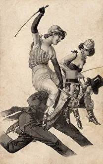 Female jockeys riding gentlemen like horses Female jockeys riding gentlemen like horses