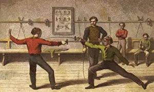 Fencing Practice Print circa 1850