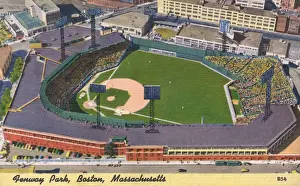 Baseball Stadium Prints: Aerial View of Fenway Park Print, circa 1940