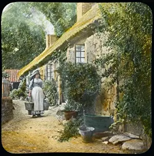 Vintage Rural Landscape Prints: Fetching Water from Well