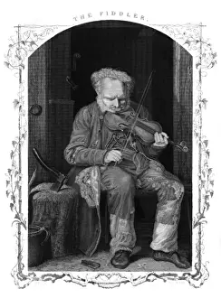 Early 19th Century Music Prints: Fiddler in Cottage
