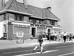 Film still of schoolgirl in the road, Walton, Essex Film still of schoolgirl in the road, Walton, Essex