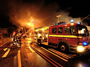 Firefighters working at scene of pub fire, SE London Firefighters working at scene of pub fire, SE London