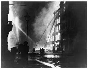 The London Blitz Prints: London Blitz Firefighters Hosing Eastcheap Inferno Print