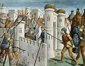 Gothic Art Miniature Painting Prints: First Crusade (1095-1099). Taking of Jerusalem