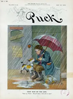 Vintage Cartoon Illustration Prints: First man on the line