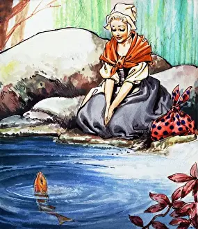 Classic Fairy Tale Artwork Prints: The fish in the pool