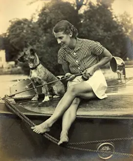 Woman Fishing on the Thames River Print
