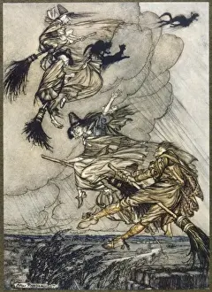 Historical Witchcraft Images Prints: Flight of Witches