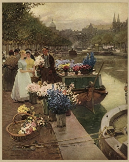 The Flower Market Amsterdam Print 1912