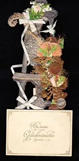 Flowers and coins on a German greetings card Flowers and coins on a German greetings card