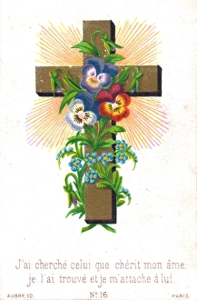 Flowers and a cross on a French greetings card Flowers and a cross on a French greetings card