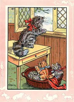 Vintage Kitten Images Prints: Fluff the cat and her three kittens