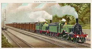 Prints of The Flying Scotchman (sic) of the Great Northern Railway carries passengers between London and Edinburgh by the picturesque east coast route Railway Prints: The Flying Scotchman Print: London to Edinburgh Railway Scene