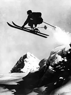 Vintage Skiing Images Prints: Flying Skier