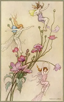 Prints of Fairies and flowers N Prints: Folklore Print of Goble Fairies Amidst Flowers