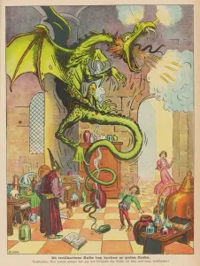 Folklore And Myth Prints: Print of The Sorcerer's Apprentice releasing the Dragon from its Bottle