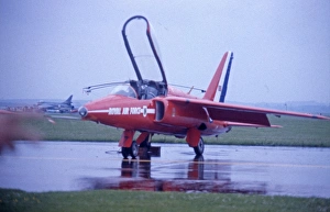Folland Gnat RAF Red Arrows single aircraft in the rain Folland Gnat RAF Red Arrows single aircraft in the rain
