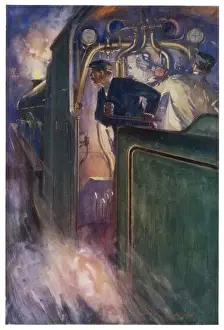 On the Footplate Print: Railwayman Catches Mail Sack