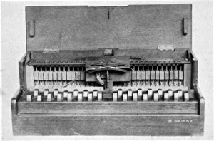 The forerunner of the modern type writer- a piano like machi The forerunner of the modern type writer- a piano like machi