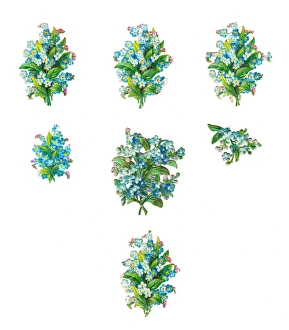 Forgetmenots on seven Victorian scraps Forgetmenots on seven Victorian scraps