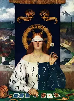 Fortuna Print - Blindfolded Woman Playing Cards, 1911