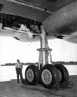 The four-wheel main landing gear of a Convair B-36 The four-wheel main landing gear of a Convair B-36