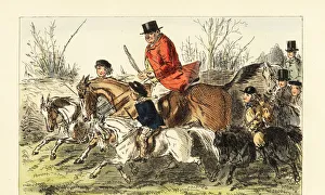 Fox hunting gentleman riding out with boys on ponies Fox hunting gentleman riding out with boys on ponies