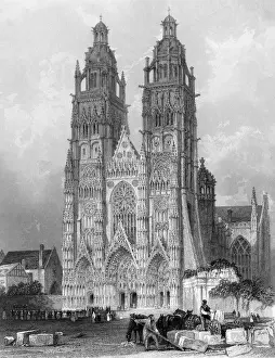 Prints of The cathedral of Saint-Gatien. Date: 1836 Tour Prints: France Tours The Cathedral of Saint-Gatien Print 1836