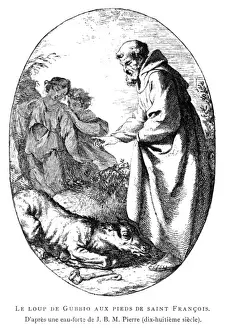 Prints of SAINT FRANCIS OF ASSISI and the wolf of Gubbio Date: 1182 - 1226 Gubbio Prints: Saint Francis of Assisi & the Wolf Print, 19th Century