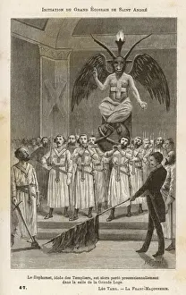 Print of a Freemason procession featuring Baphomet