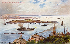 French Artist impression of New York over Hudson River French Artist impression of New York over Hudson River