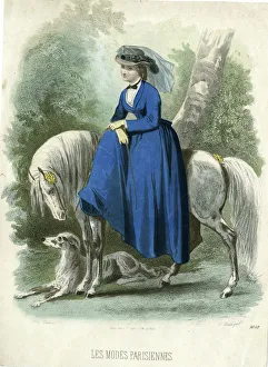 French fashion plate, lady sidesaddle on horse French fashion plate, lady sidesaddle on horse