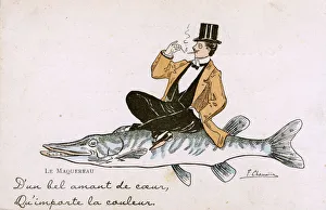 French Humorous Postcard - Gent riding a Pike French Humorous Postcard - Gent riding a Pike