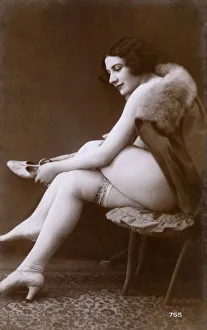 French Pin-up girl - putting on her shoes French Pin-up girl - putting on her shoes