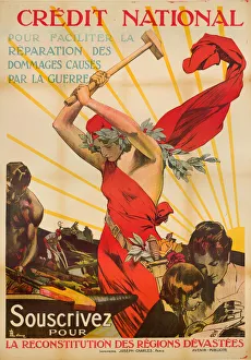 French postwar poster, finance for reconstruction French postwar poster, finance for reconstruction