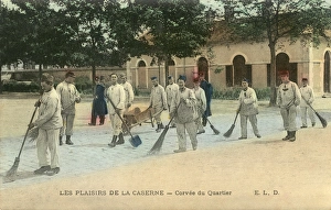 French soldiers cleaning their Barrack Yard French soldiers cleaning their Barrack Yard