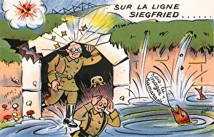 French WW2 Propaganda postcard - Siegfried Line leaking French WW2 Propaganda postcard - Siegfried Line leaking
