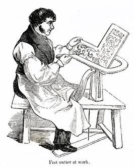 Fret cutter at work, Broadwood piano factory, London Fret cutter at work, Broadwood piano factory, London