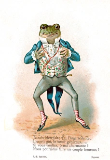 Frog in human clothing on a French postcard Frog in human clothing on a French postcard