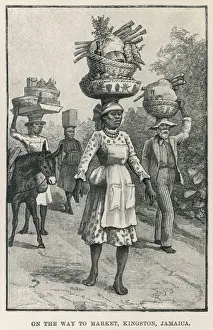 Prints of Carrying bananas to Kingston market, Jamaica, West Indies Date: 1888 Kingston Prints: Carrying Bananas to Kingston Market Print, 1888