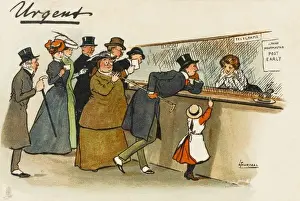 Funny Postcard Print - Young Man at Telegram Desk