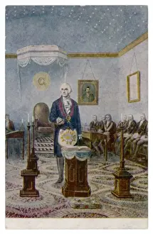Print of George Washington at a Masonic altar
