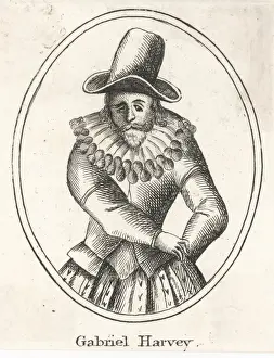 Gabriel Harvey Print - Engraved Portrait of the English Poet