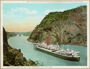 Prints of The S.S. Oroya of the Pacific Steam Navigation Company passes through the Gaillard Cut Panama Prints: Gaillard Cut Print: S.S. Oroya of Pacific Steam Navigation Company
