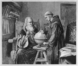 Prints of GALILEO GALILEI demonstrates his astronomical theories to a monk who isn t at all sure that he wants to know Famous Inventors And Scientists Prints: Galileo Demonstrates - Print